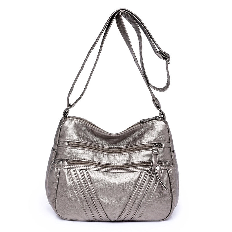 Women's Pu Leather Solid Color Vintage Style Square Zipper Square Bag