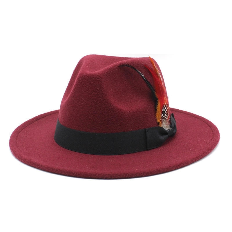 Bow Feather Top Hat Autumn And Winter Big Brim Hat Fashionable Men's And Women's Cashmere Felt Hat Style New Hats