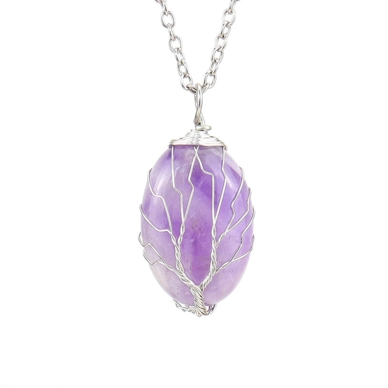 Minimalist Leaf Alloy Natural Stone Knitting Pendant Necklace