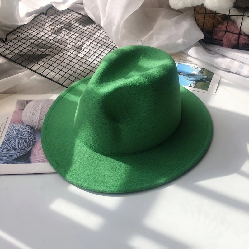 Autumn And Winter New Woolen Top Hat For Men And Women Couple Hat Big Brim Straight Hat Fashion Jazz Hat