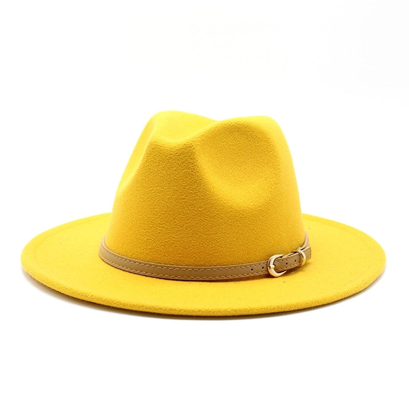 Unisex Basic Solid Color Big Eaves Flat Eaves Fedora Hat