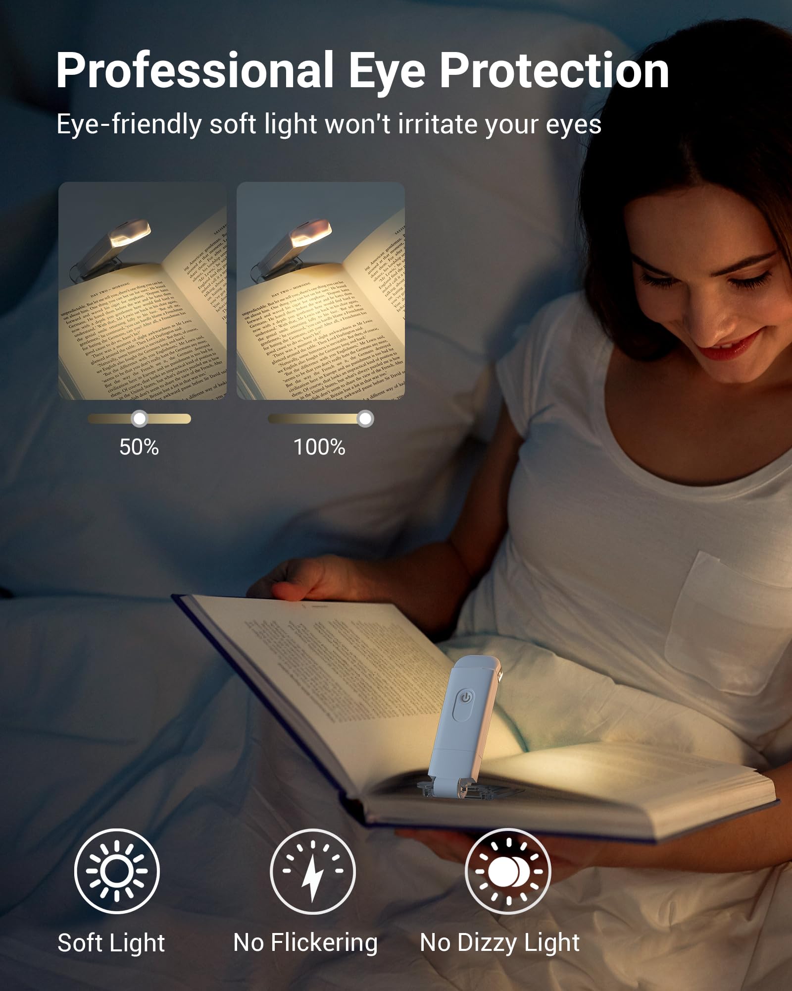 USB Rechargeable Book Light for Reading in Bed