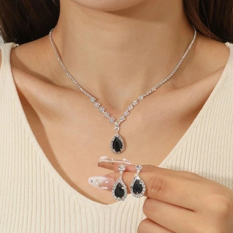 Minimalist Solid Color Artificial Crystal Copper Inlay Zircon Earrings Necklace