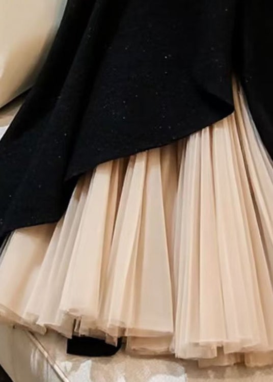 Elegant Black Original Design Chiffon Patchwork Skirts Spring