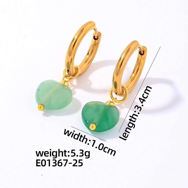 1 Pair Vintage Style Minimalist Heart Shape Plating 304 Stainless Steel Natural Stone Drop Earrings