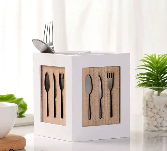 Bamboo Kitchen Cutlery Holder 鈥?Knives & Forks Design