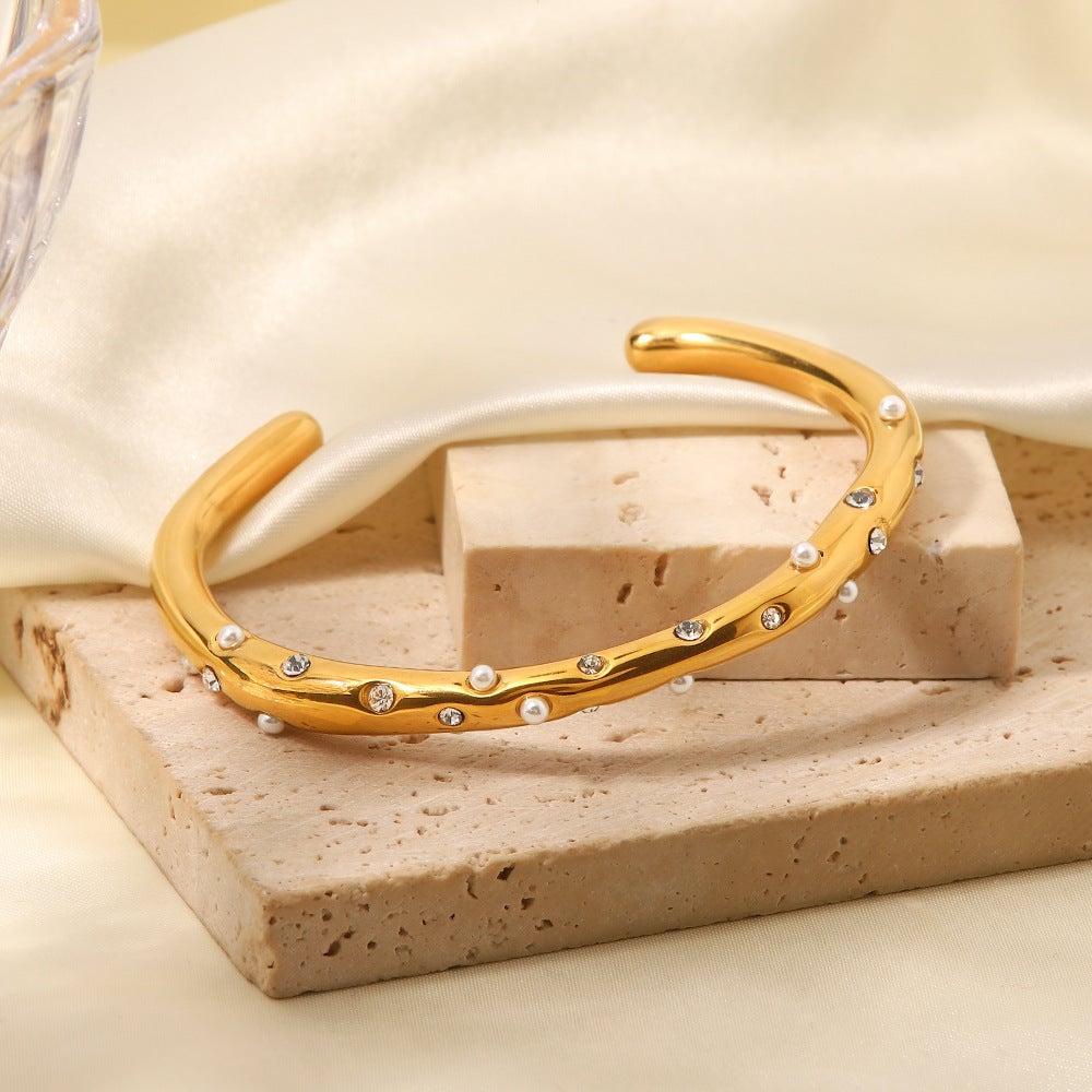 Women  Pearl Geometric Stainless Steel 18K Gold Plated Bracelets