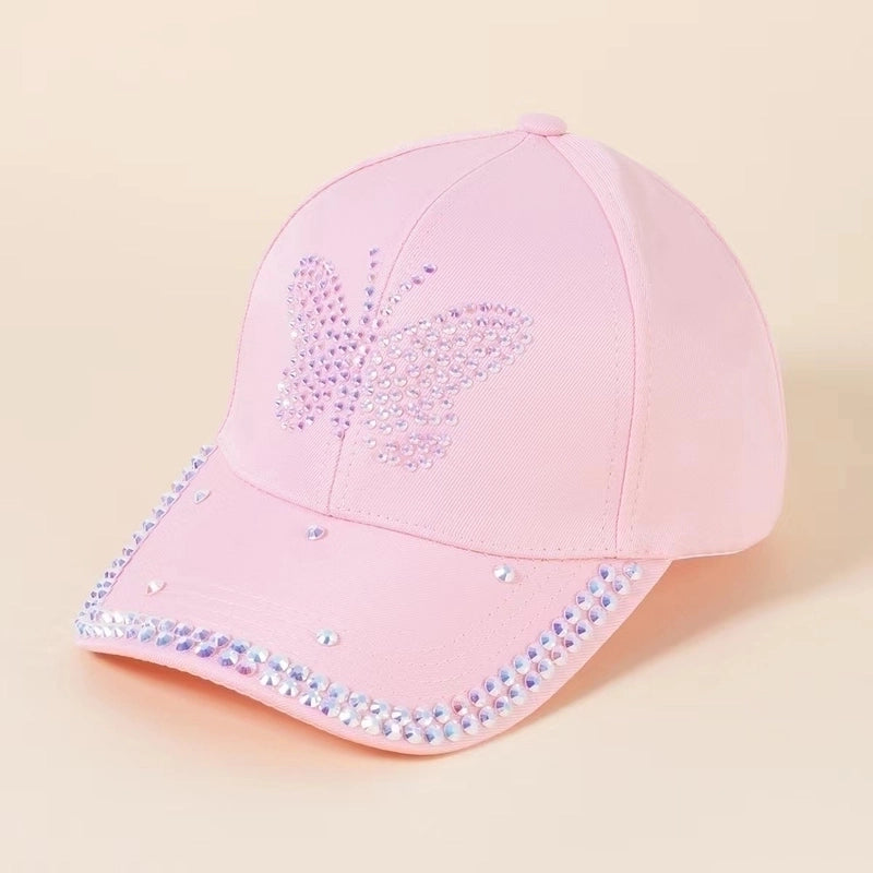 Women's Basic Minimalist Butterfly Rhinestone Curved Eaves Baseball Cap