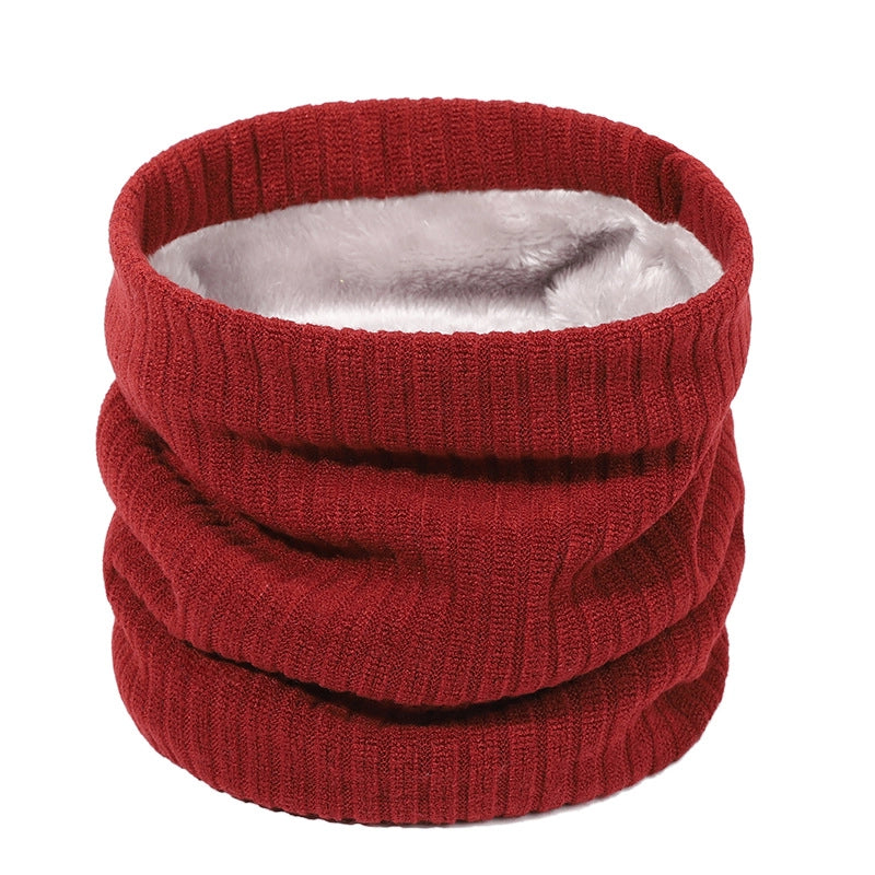 Autumn And Winter New Spot Knitted Scarf Men And Women Plus Velvet Warm Pullover Scarf Vertical Stripe Solid Color Knitted Collar