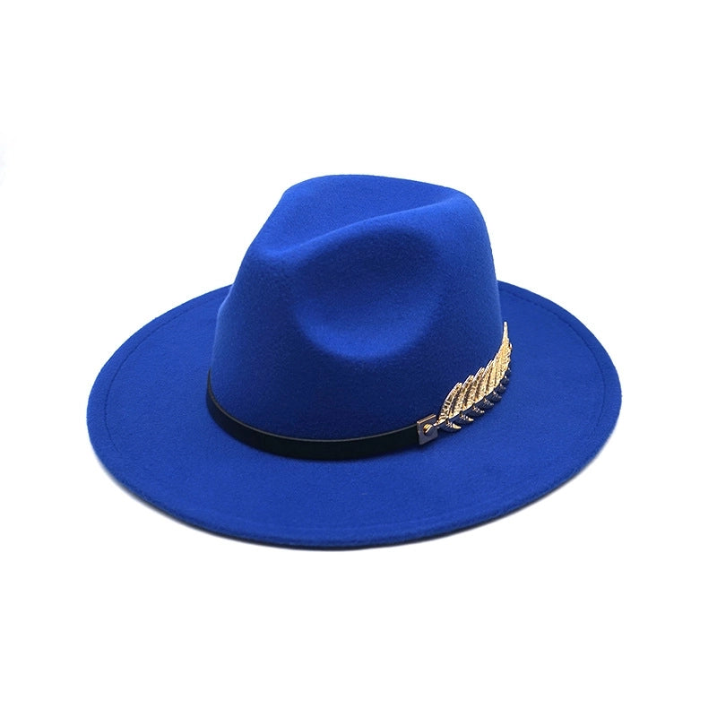 Style Fish Bone Gold Leaf Wool Gentleman Hat Large Brim Felt Hat Jazz Big Maple Leaf Imitation Wool Hat