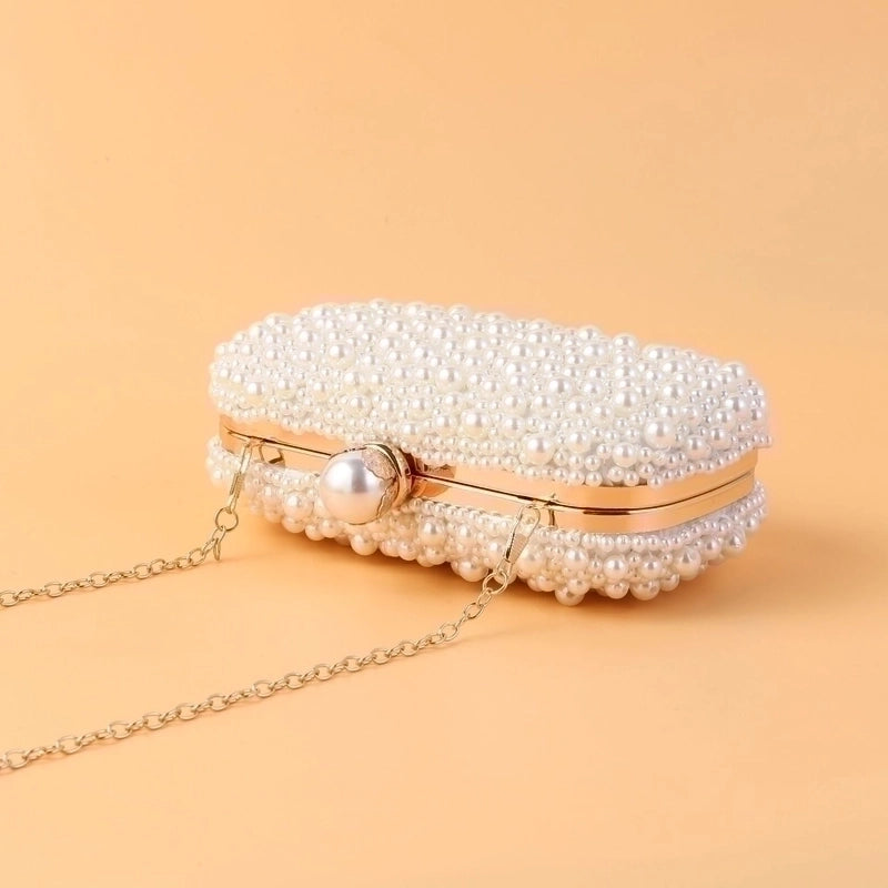 Pearl Embroidery Solid Color Oval Evening Bags