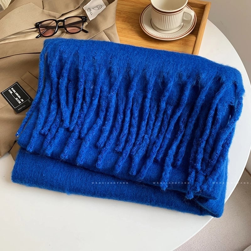 Solid Color Mohair Scarf For Women Autumn And Winter New Thick Braid Winter Student Shawl Scarf