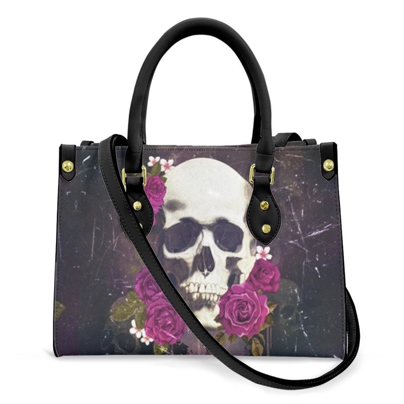 Halloween Women's Medium Pu Leather Human Floral Streetwear Square Hook Loop Customized Tote Bag