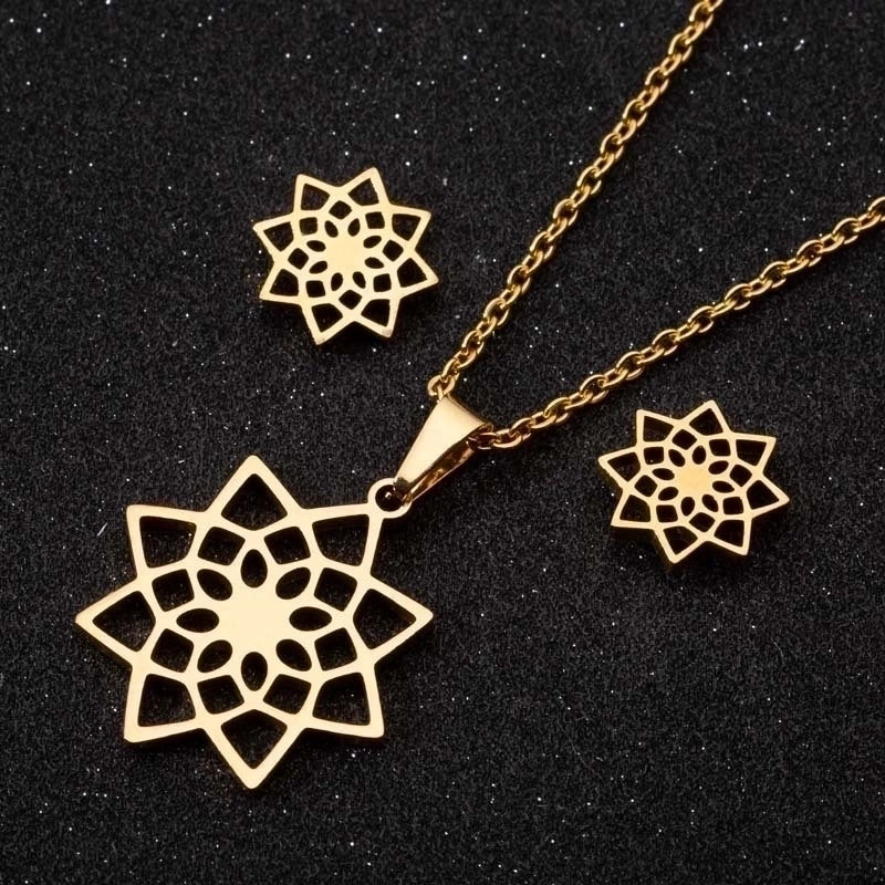 Minimalist Geometric Leaf Heart Shape Stainless Steel Plating Earrings Necklace 1 Set