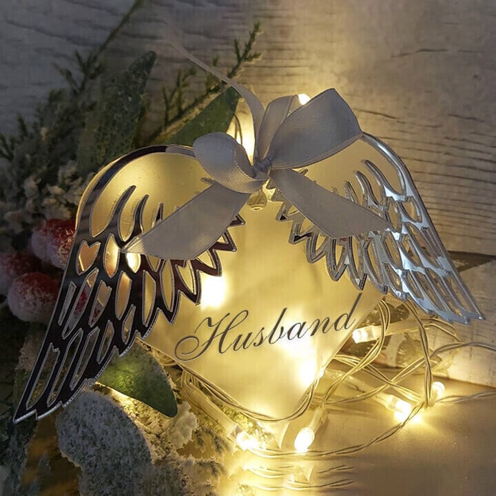 👼Angel Wings With Frosted Heart Decoration Mirrored - ❤️Remember Your Family