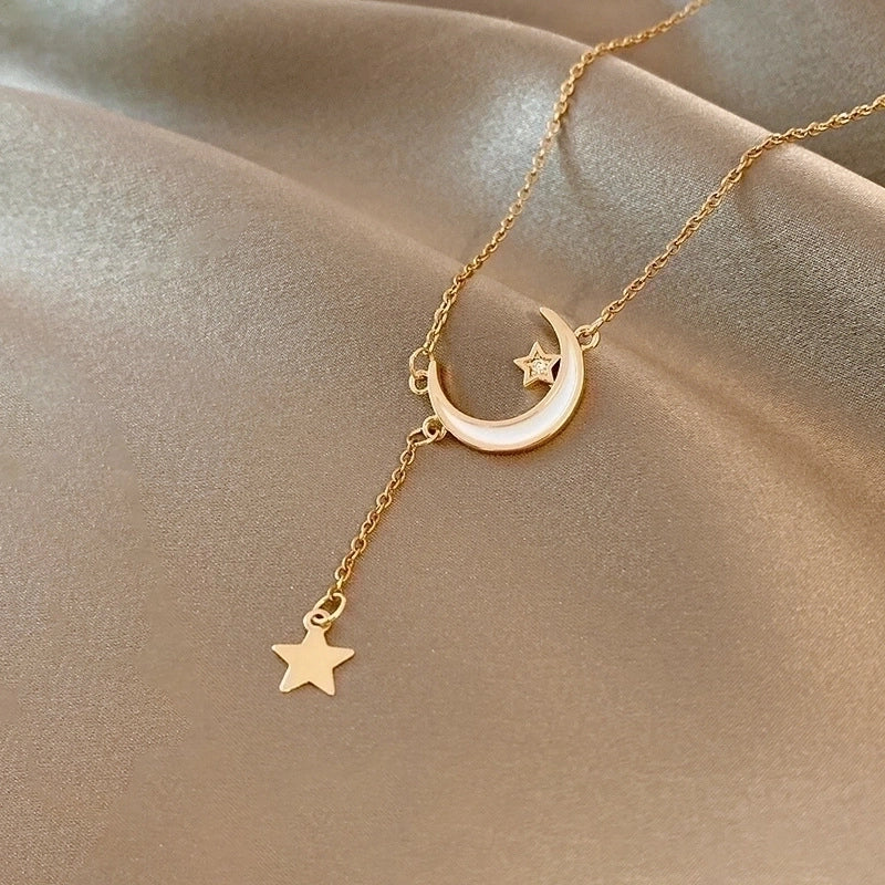 Elegant Minimalist Geometric Titanium Steel Plating Inlay Artificial Pearls Shell Zircon Necklace