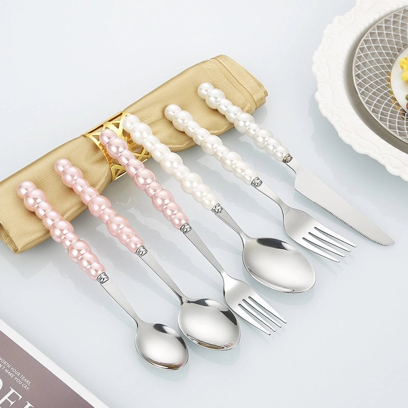 Ceramic Pearl Handle Stainless Steel Knife. Fork And Spoon Creative Light Luxury Western Food Hotel Steak Knife Dessert Spoon Tableware Suit