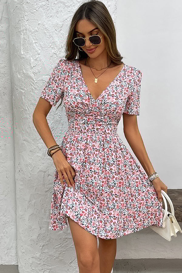Fashion V Neck Floral Print Casual Dress