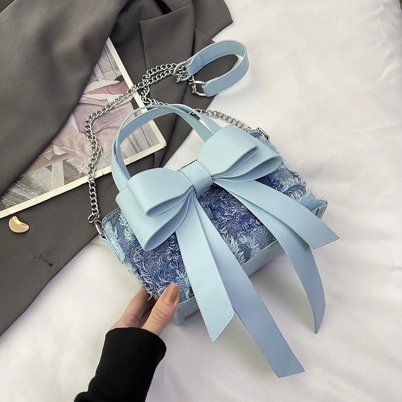 Women's Medium Pu Leather Bow Knot Streetwear Bowknot Zipper Shoulder Bag