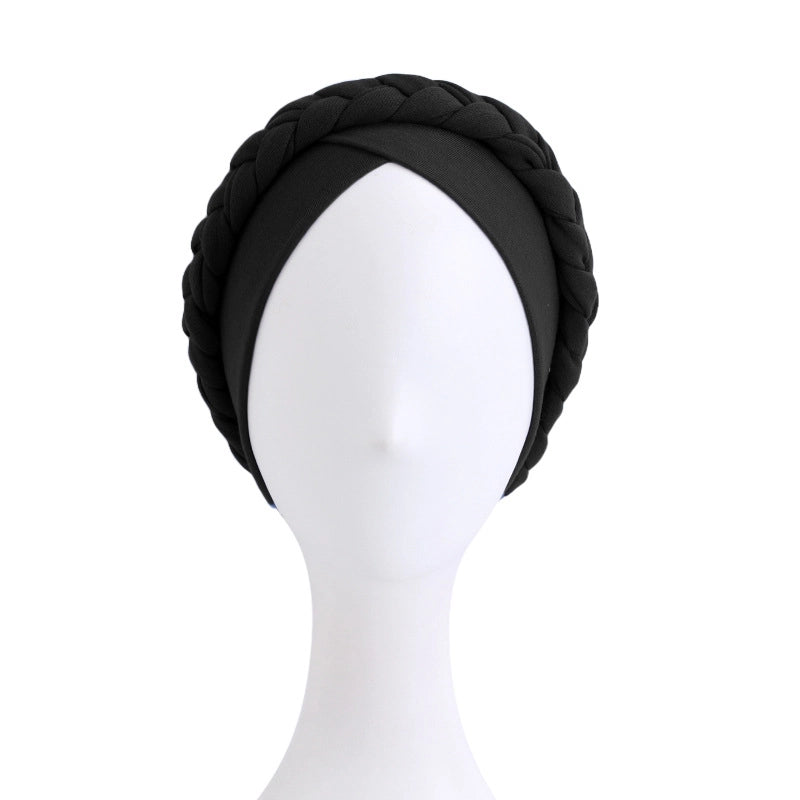 Ethnic Wind Twist Braid Turban Hat Wrapping Cap Solid Color Elastic Chemotherapy Cap Ethnic Cap JDT-429D