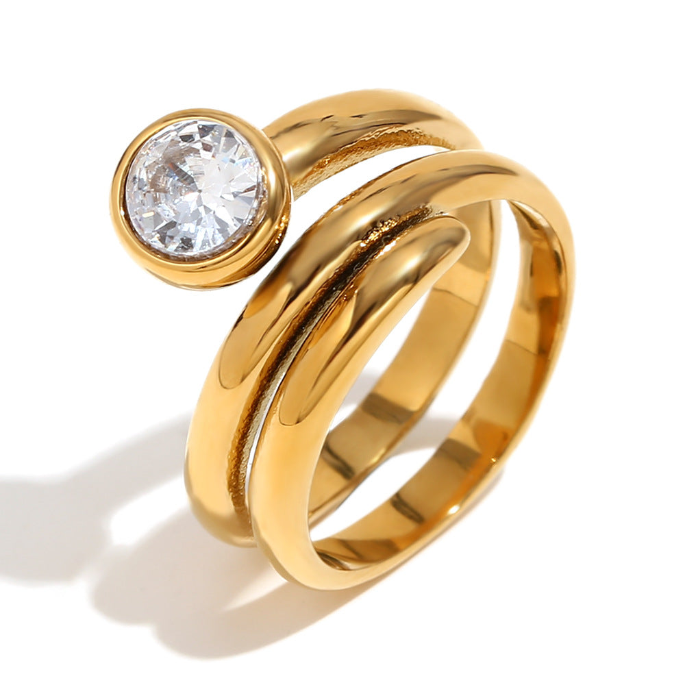 Fashion Retro Versatile Hand Jewelry Stainless Steel Plated 18K Gold Multi-Layer High-End Snake Head Ring For Women