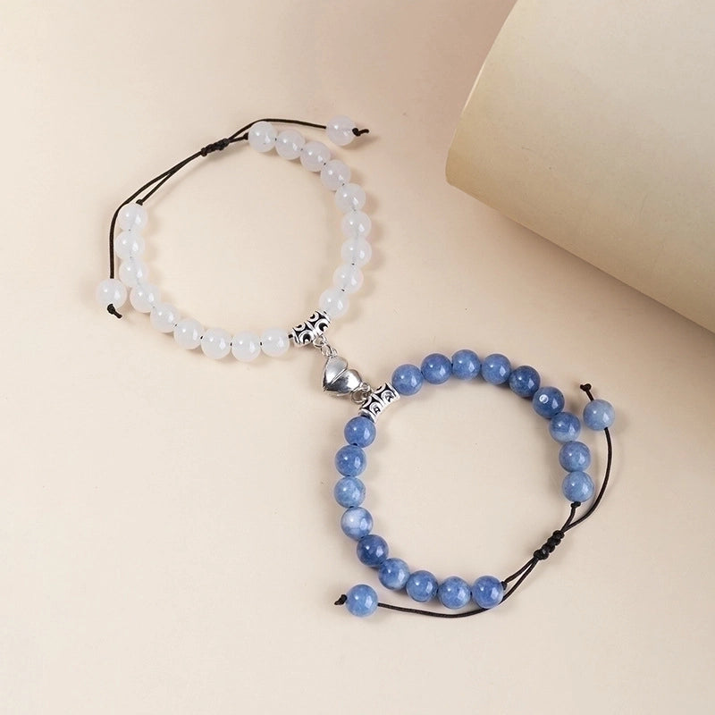 Fashion Heart Shape Agate Beaded Bracelets 1 Set