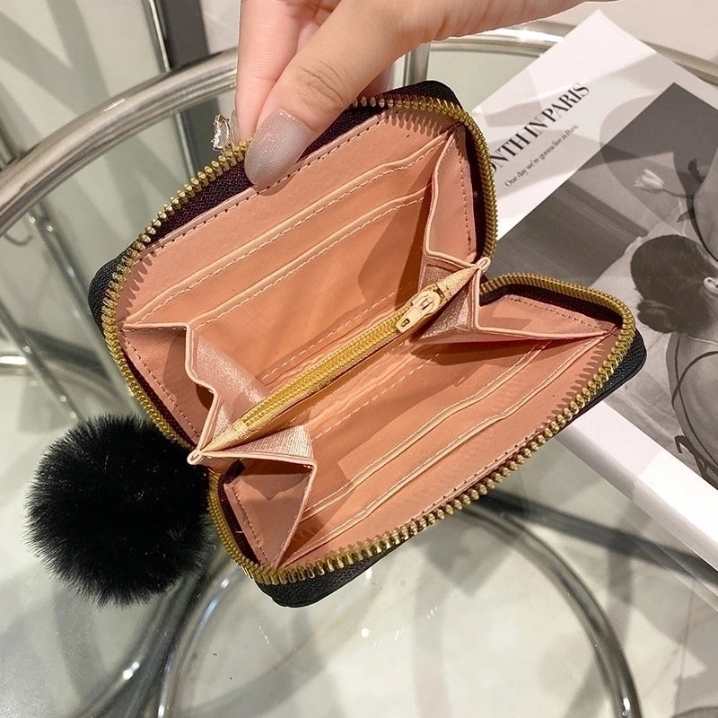 Women's Crocodile Pu Leather Fluff Ball Zipper Wallets