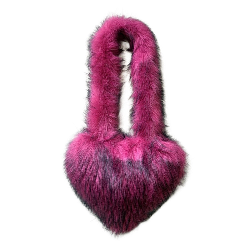 Women's Mini Plush Color Block Heart Shape Streetwear Heart-shaped Magnetic Buckle Shoulder Bag