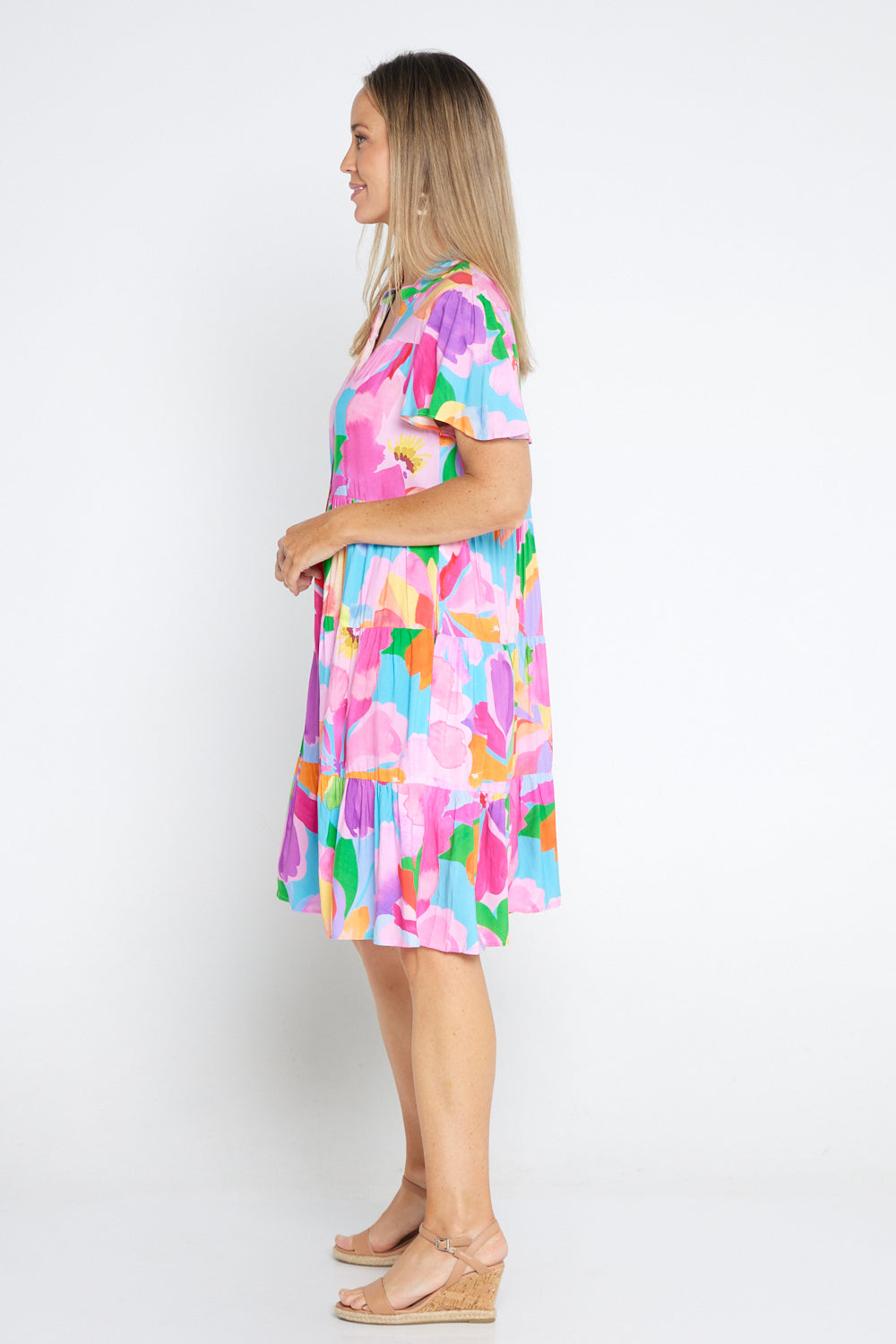 Hibiscus Hues Petite Dress - Pink Blue Floral