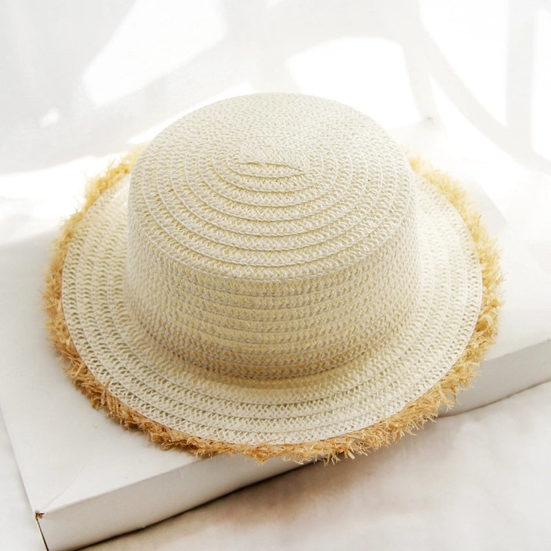 Women's Vacation Beach Solid Color Flat Eaves Straw Hat