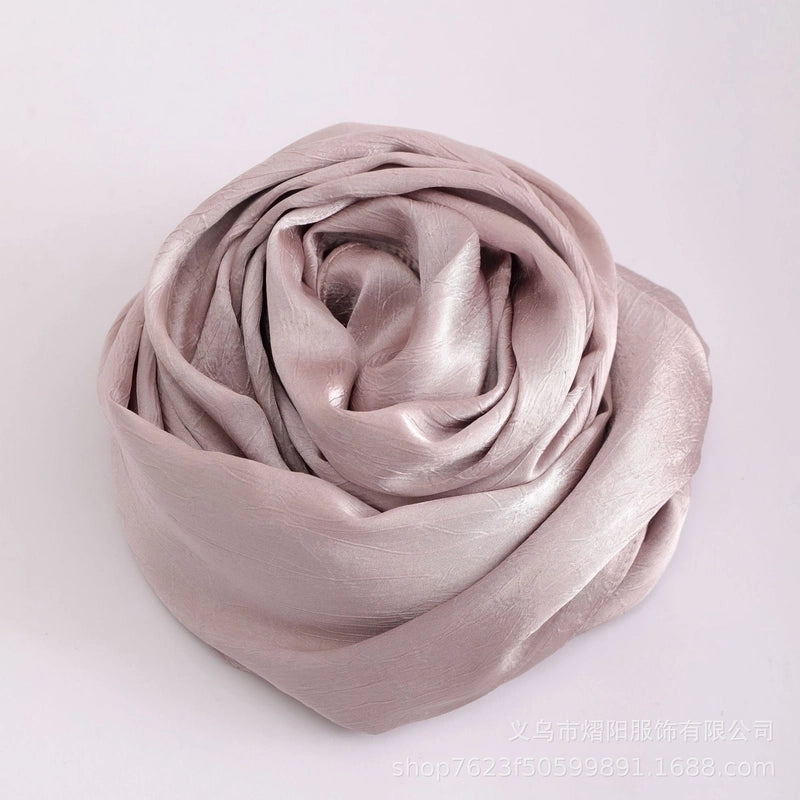 Spring And Summer New Bark Wrinkle Satin Scarf High-end Satin Wrinkle Long Scarf Ethnic Scarf Silk Scarf Shawl