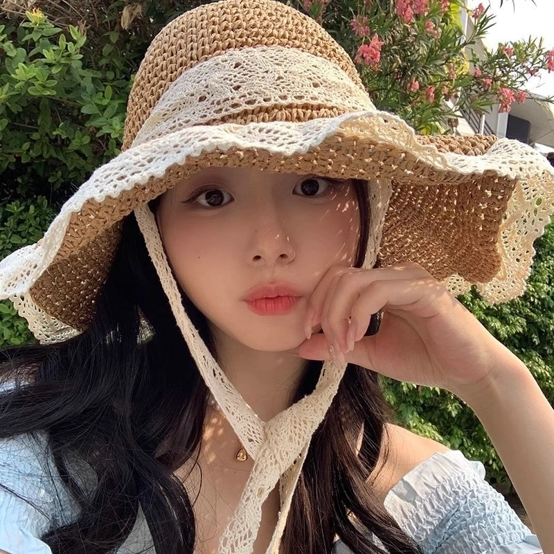 Women's Casual Elegant Flower Bow Knot Big Eaves Straw Hat