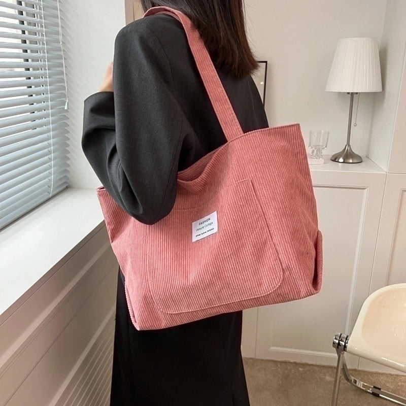 Women's Vintage Style Solid Color Corduroy Shopping Bags