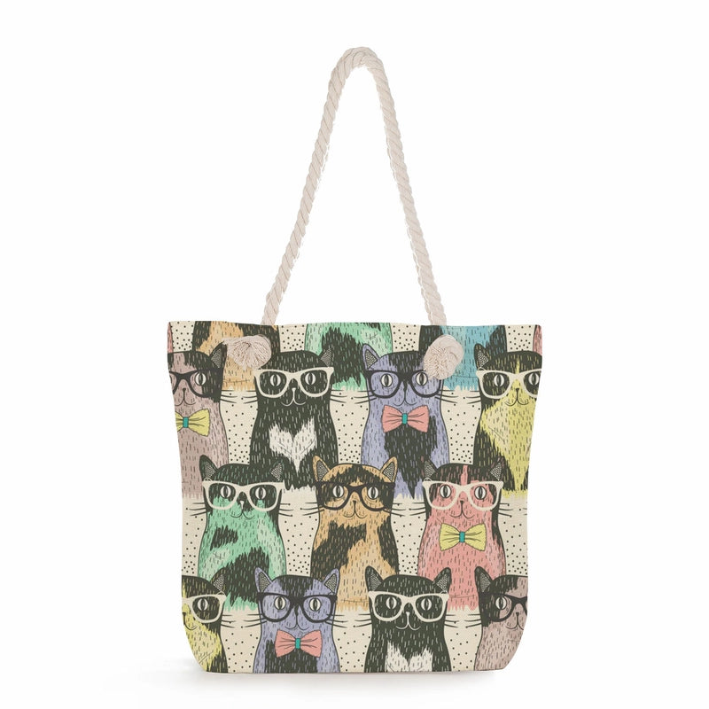 Women's Medium Linen Cartoon Elegant Basic Classic Style Square Zipper Canvas Bag