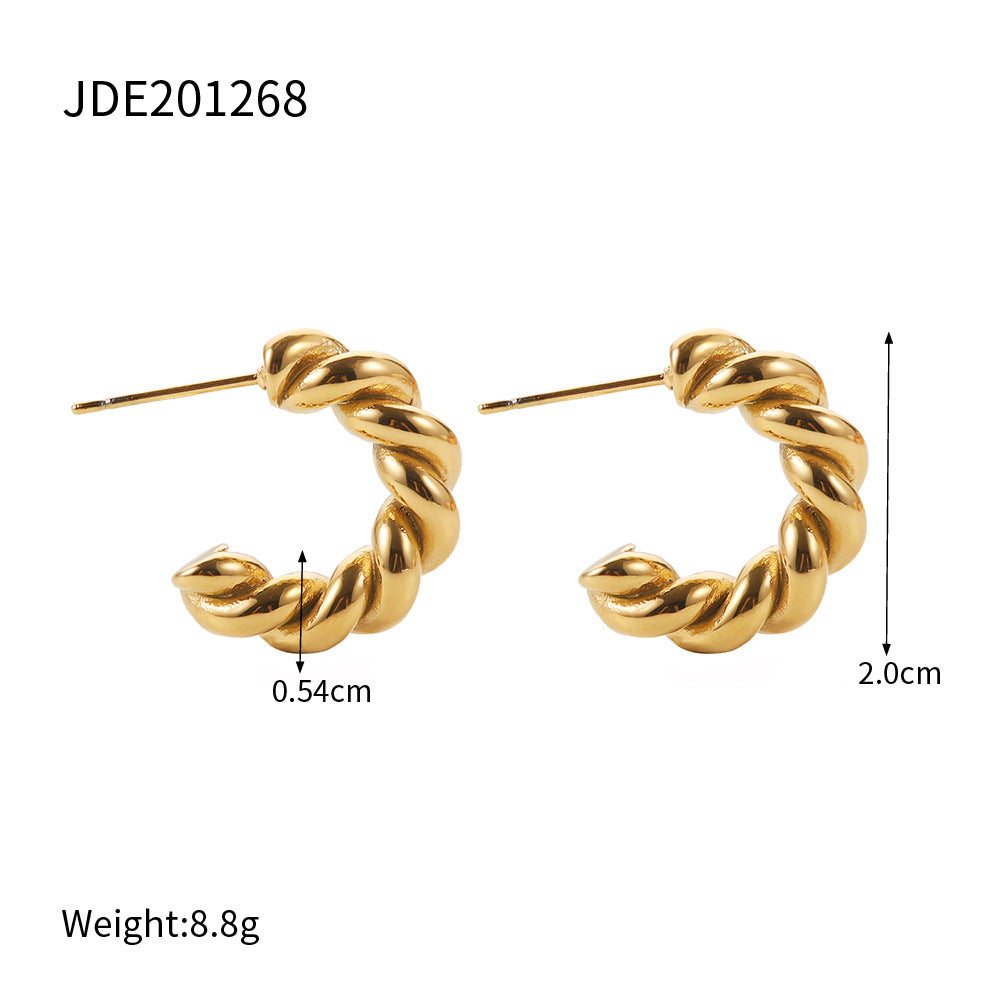Jie Ding Stainless Steel Double C Earrings Ins Zircon Earrings Titanium Steel Earrings