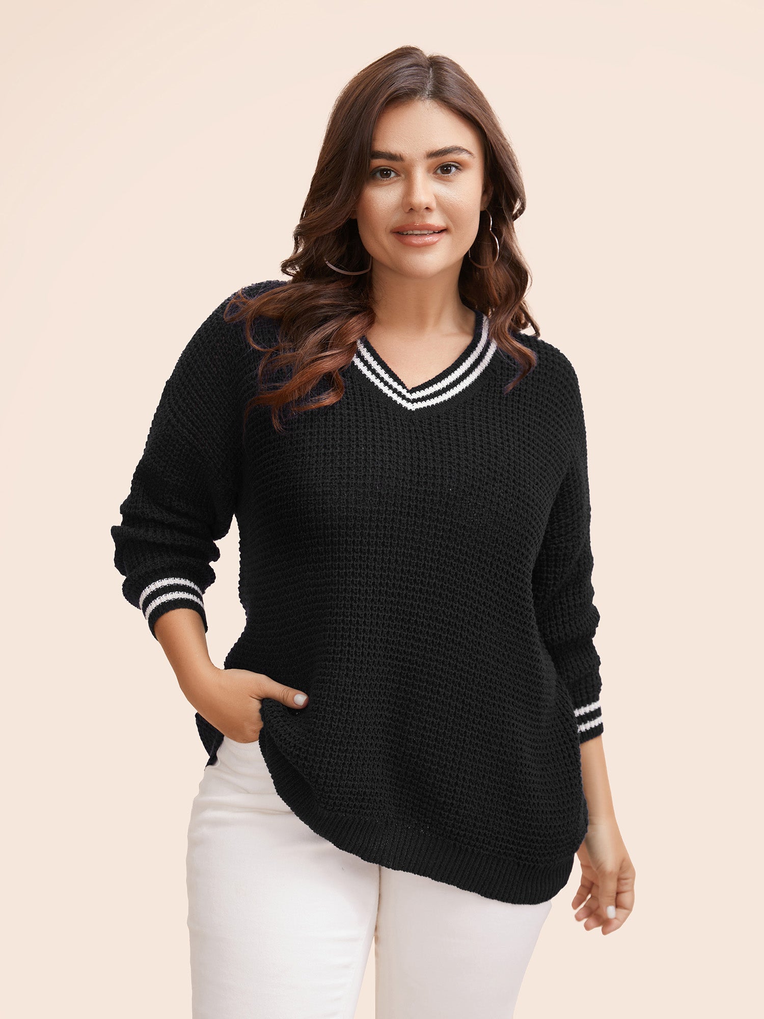 Contrast Striped Drop Shoulder Pullover