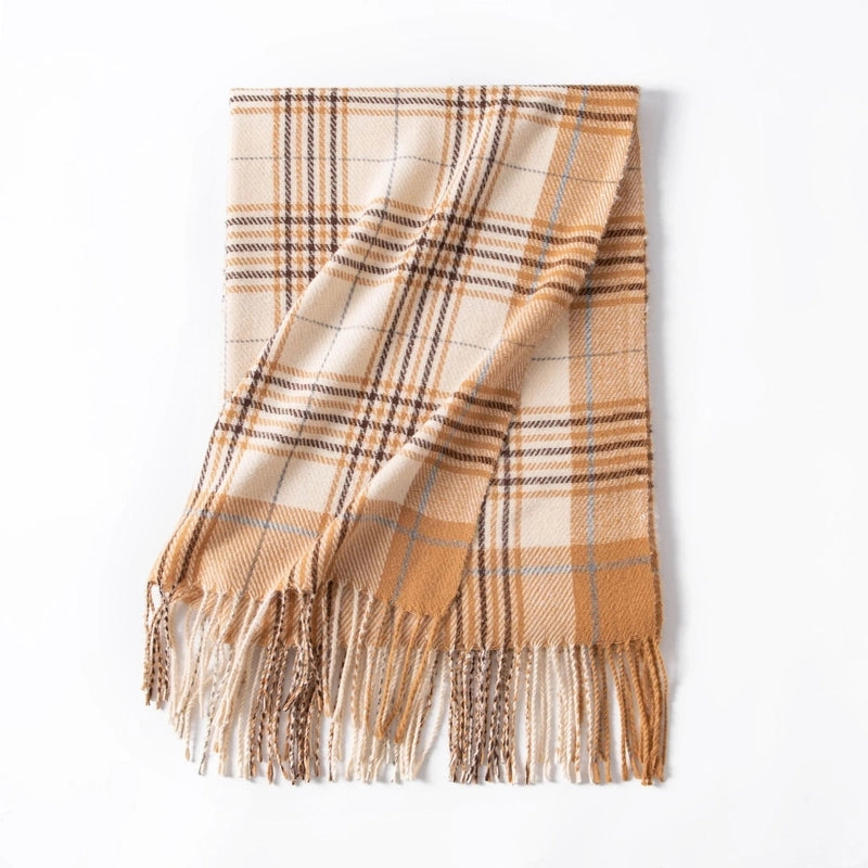 Women's Elegant British Style Plaid Imitation Cashmere Tassel Scarf
