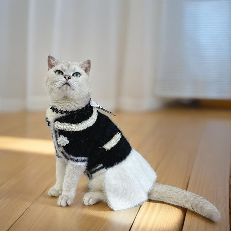 Sweet Bowknot Buttoned Dog Cat Sweater Dress