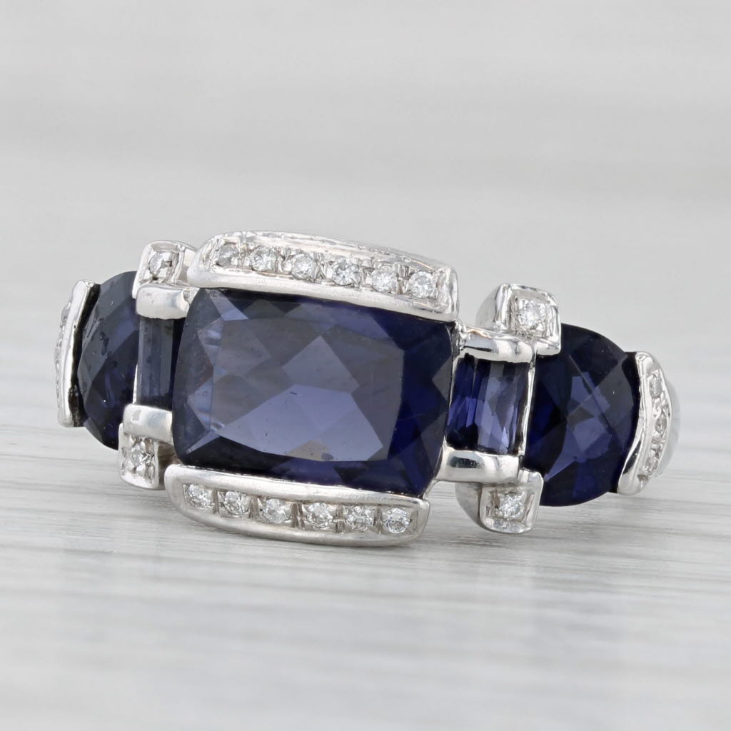 3.65ctw Blue Iolite Diamond Ring 14k White Gold Size 6.5
