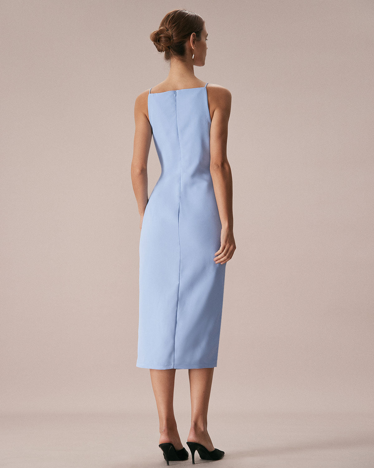 The Blue Boat Neck Bodycon Strap Midi Dress