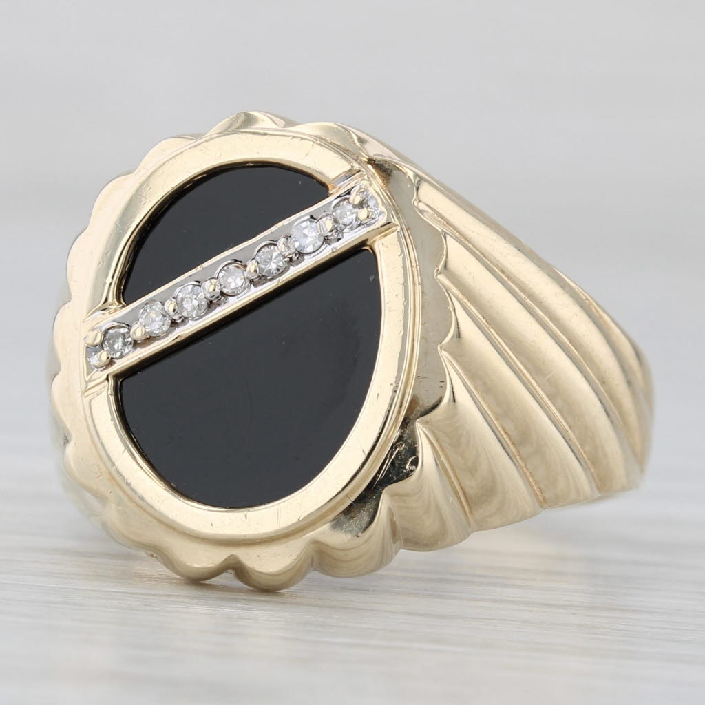 Diamond Onyx Signet Ring 10k Yellow Gold Size 10.5