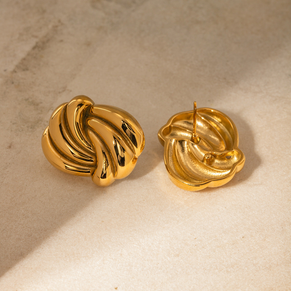 Asymmetrical Stainless Steel 18K Gold Plated Earrings
