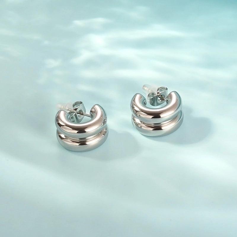 1 Pair Minimalist Solid Color 304 Stainless Steel 18K Gold Plated Ear Studs