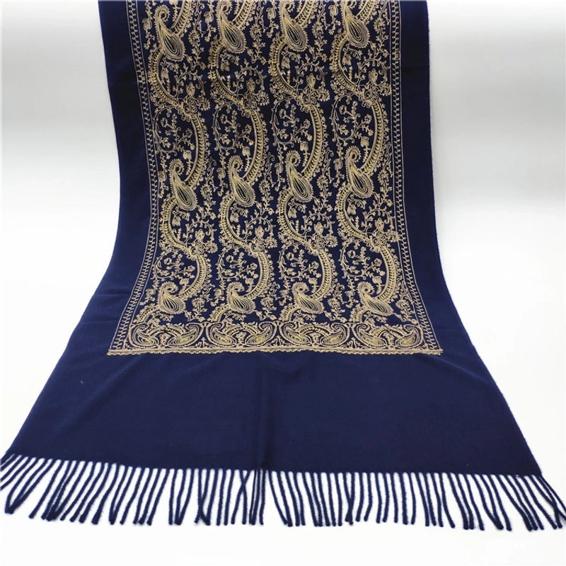 Women's Retro Printing Imitation Cashmere Embroidery Scarf