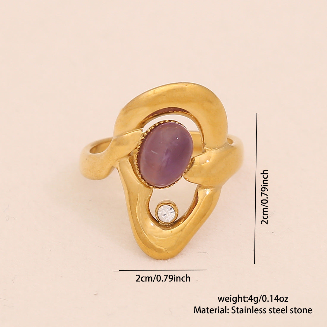 Retro Amethyst Natural Stone Ring Geometric Metal Style Open Ring R120