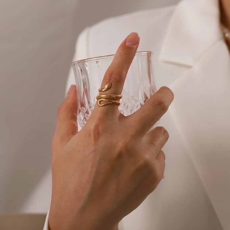 Fashion Snake 304 Stainless Steel 18K Gold Plated Plating Open Ring