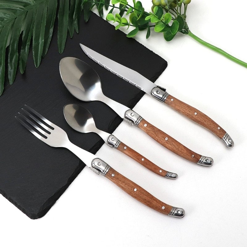 Pear Wooden Handle Set Stainless Steel Western Tableware Solid Wood Handle Steak Knife And Fork Dinner Knife Spoon Fork