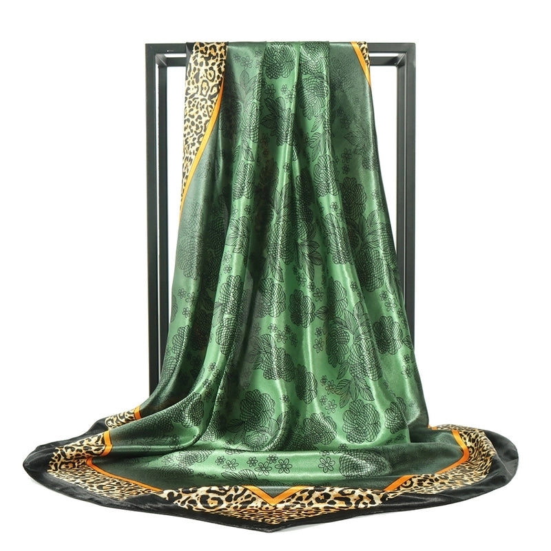 Unisex Vintage Style Leopard Satin Silk Scarf