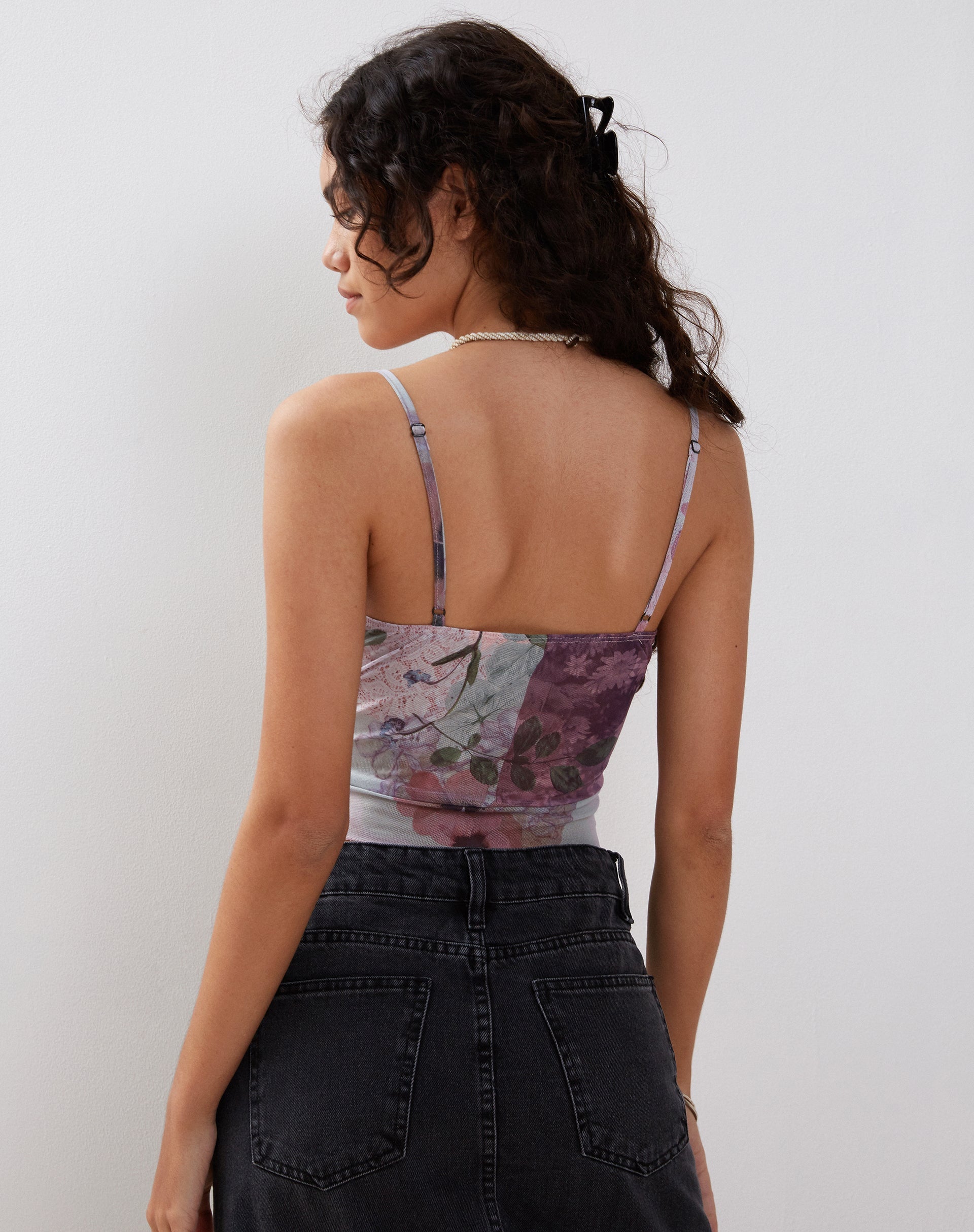 Kikan Cropped Mesh Cami in Abstract Scrapbook