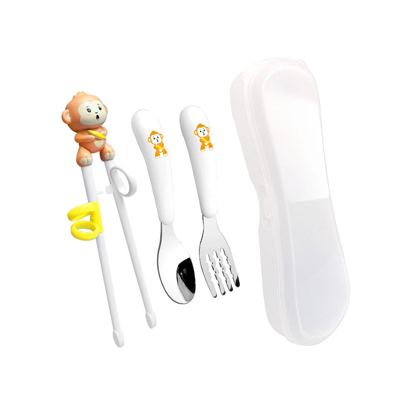Portable Feeding Children's Tableware Set Cartoon Learning Chopsticks Training Chopsticks 304 Stainless Steel Spoon Fork
